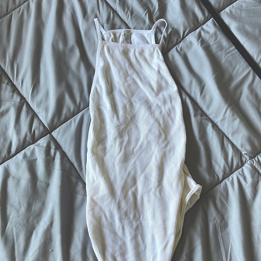 Fashion Nova Ribbed White Bodysuit with Side Cut Outs